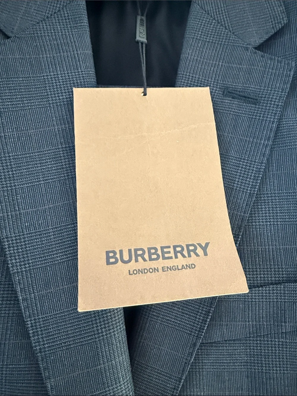 NWT Burberry Men's slim carbon blue Windowpane Two-Button Suit - US 36 R